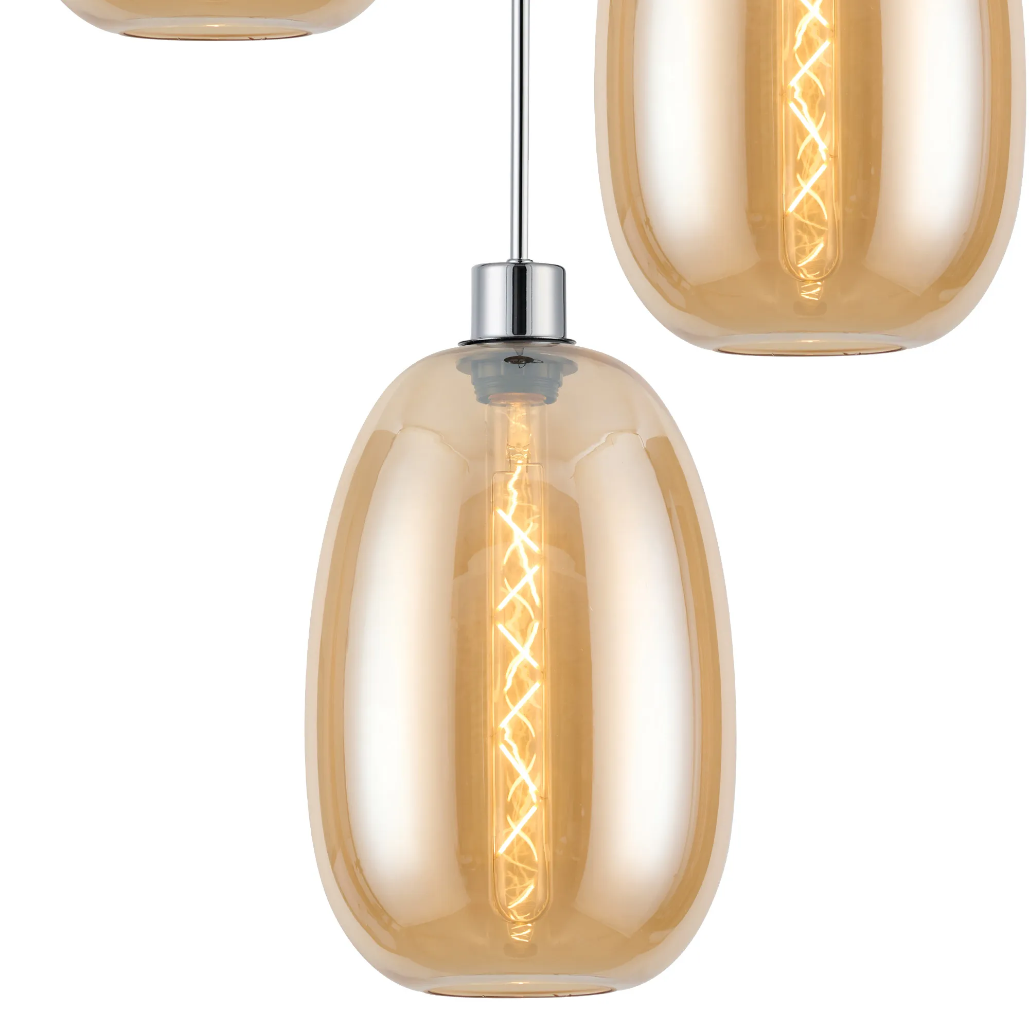 Lori 40cm Round Pendant, 3 Light Adjustable E27, Polished Chrome/Amber Slim Curved Trapezium Shades DK1267  Deco Lori Polished Chrome